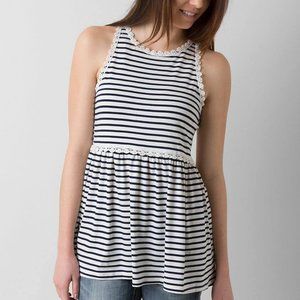 POL Striped Crochet Lace Trim Top L